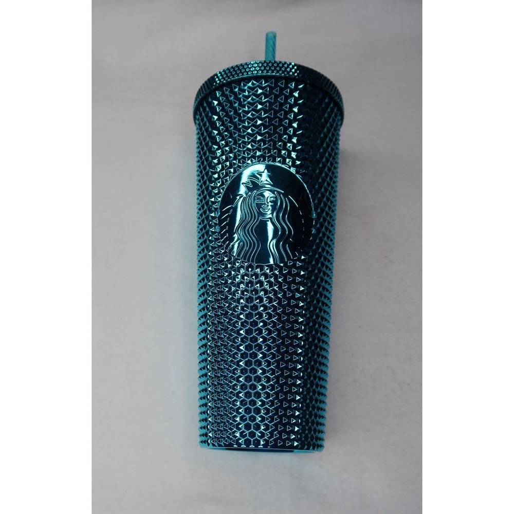 Starbucks Teal Chrome‎ Studded Tumbler 24oz Venti Cold Cup Mermaid Blue Collect